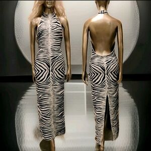 NWT Elegant Animal Print High Neck Halter Bodycon Sweater Dress Sz S